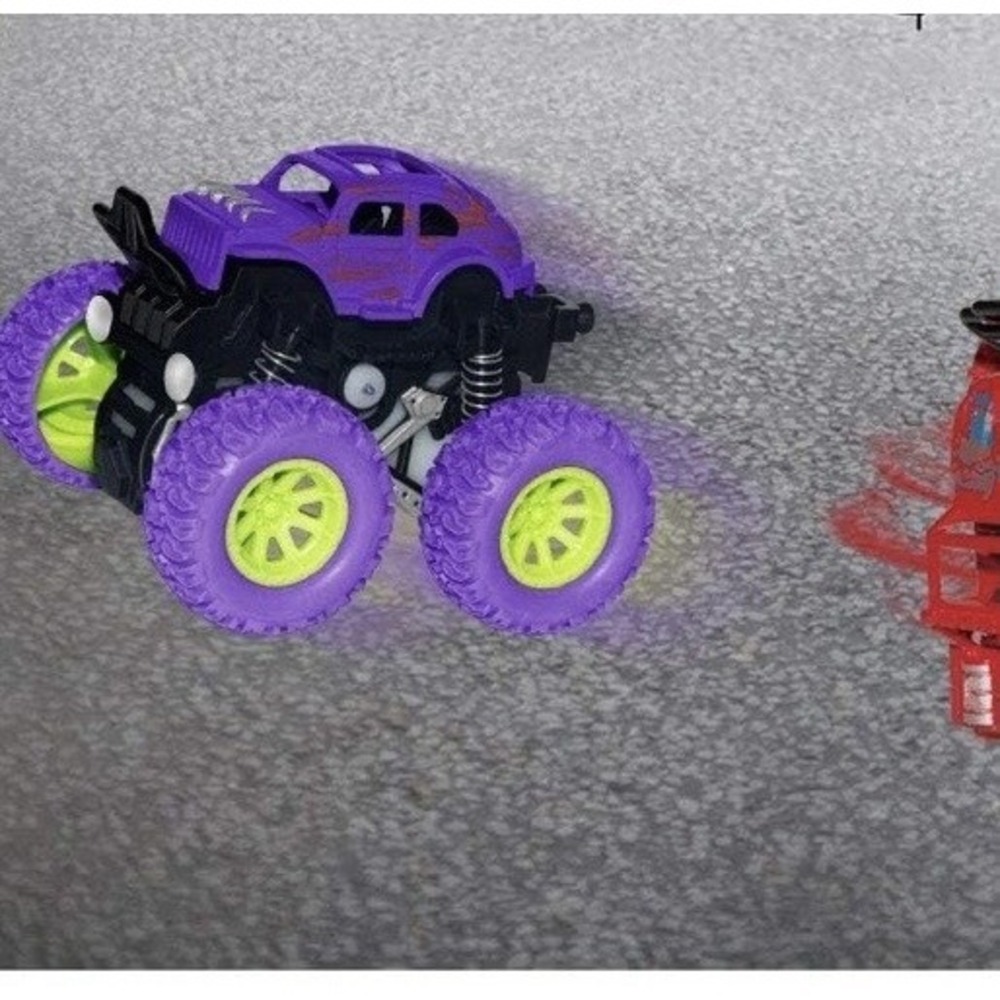 Purple Monster Truck Toy Friction Powered Push and Go 360 Stunt Car for Toddlers